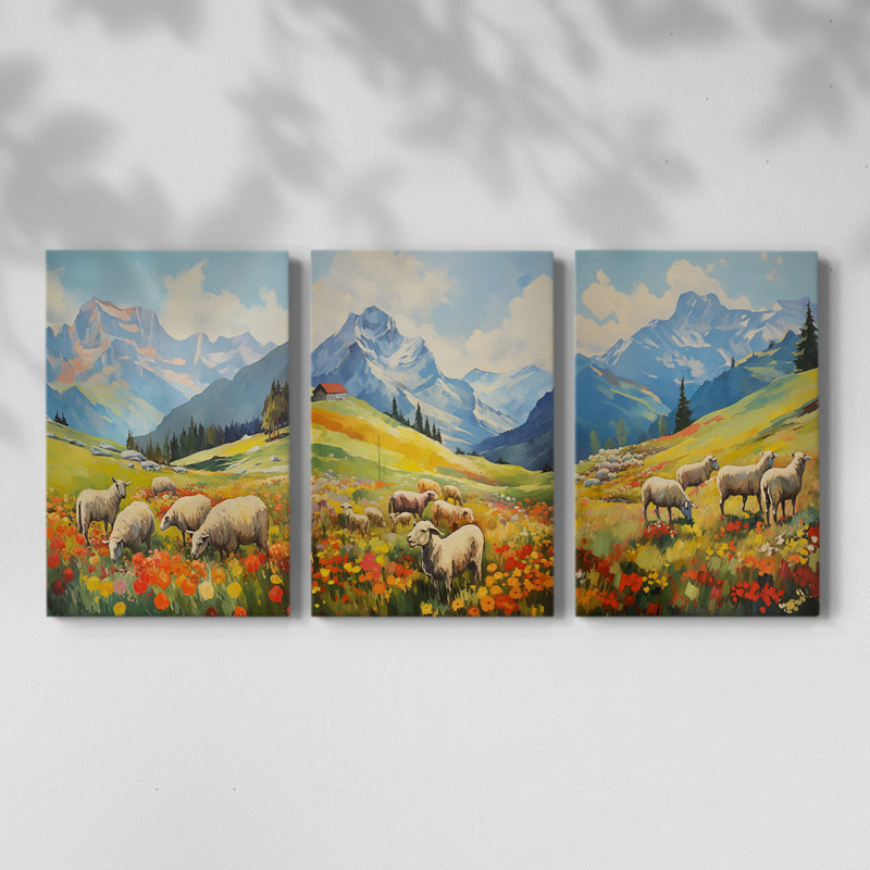 Lanscape Study Series CIV - Ensemble de 3 toiles tendues avec châssis - Prêt à être accroché, H 60 po x l 40 po