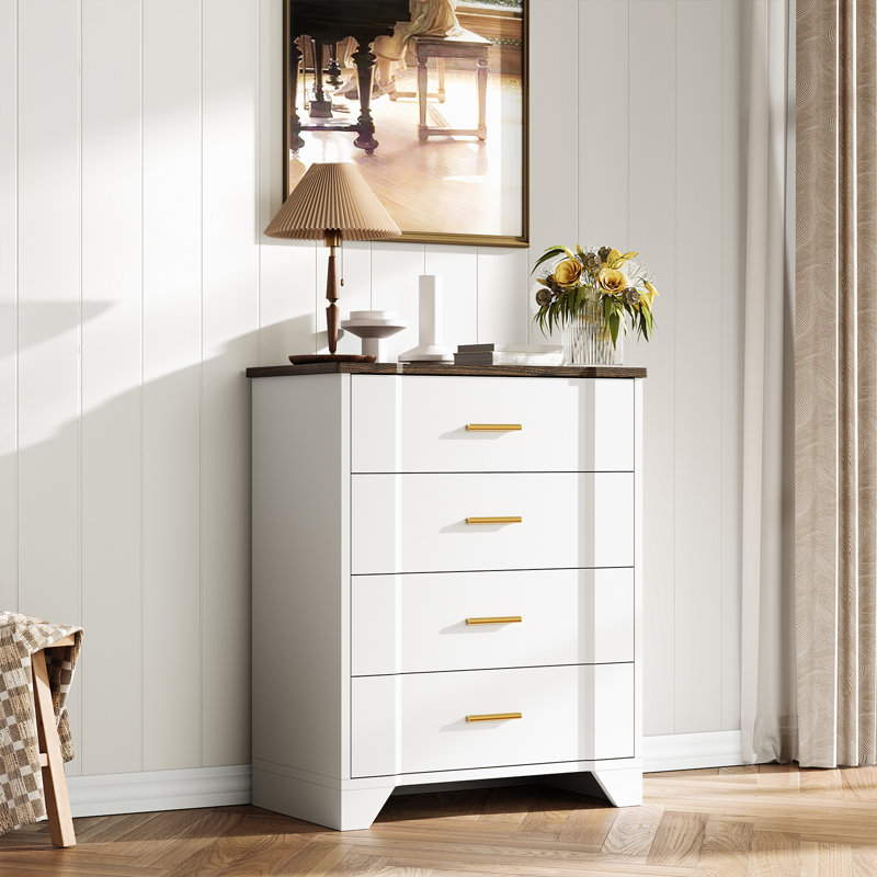 Famrhouse 4-Drawer Dresser for Bedroom, White