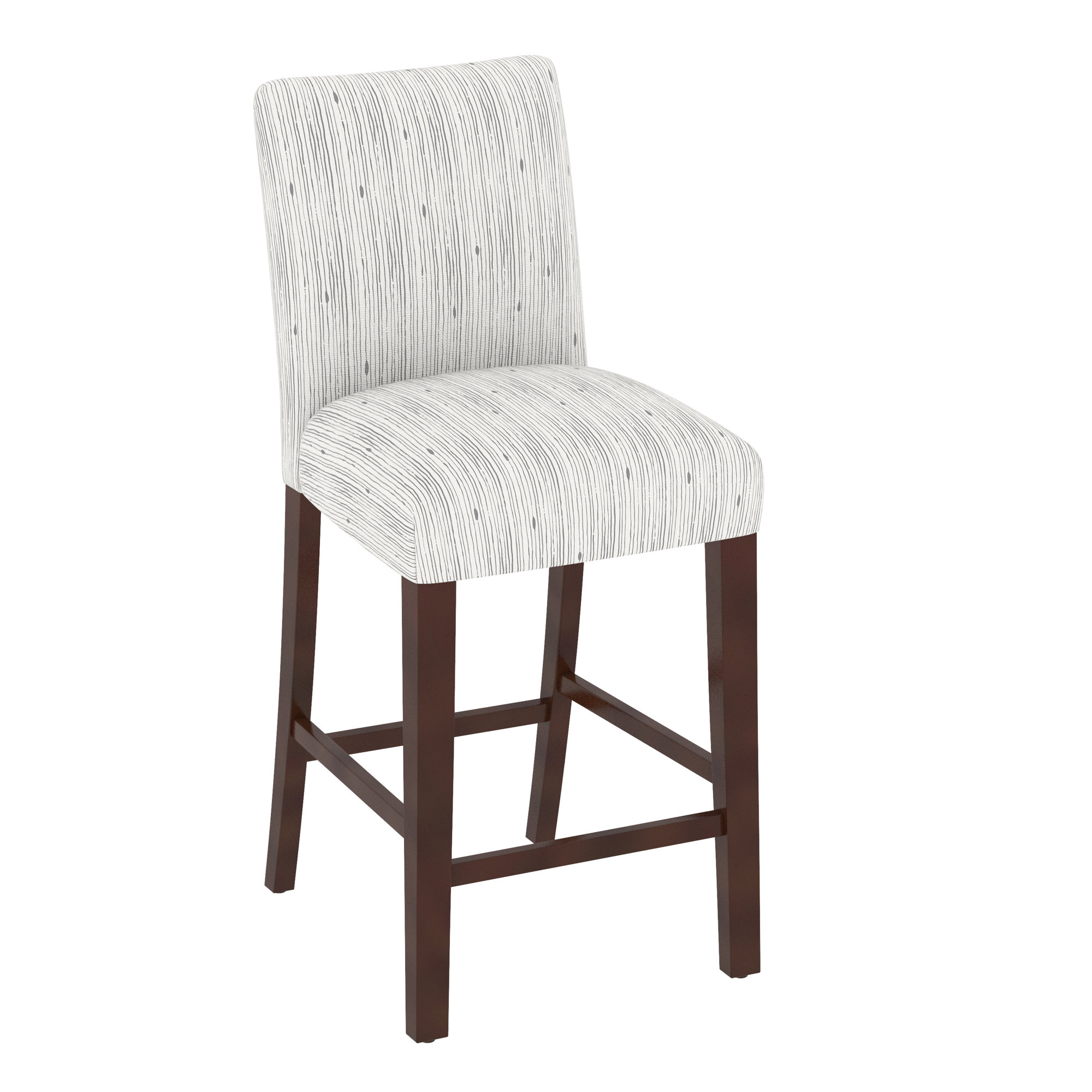 Hadrien Upholstered Stool, Bar Stool (31” Seat Height), Shibori Stripe Grey, Espresso