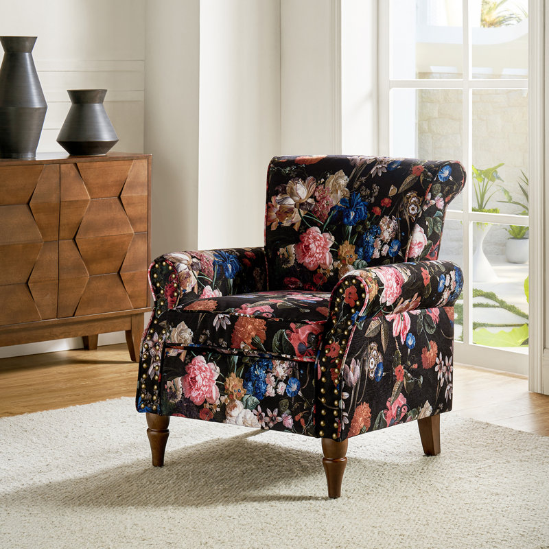 Asul Armchair with Nailhead Trim, Black Velvet