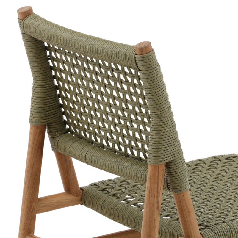 Francisca Outdoor Teak Wood Upholstered Dining Chair (Set of 2), Green