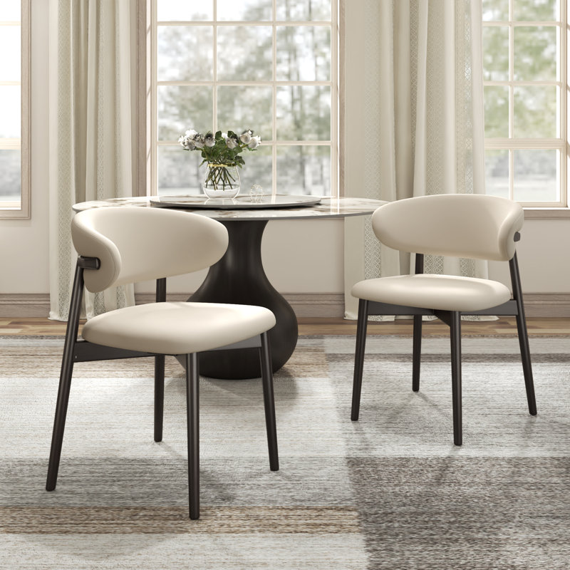 Ensemble de 2 chaises d'appoint en bois massif Midland revêtues de cuir noir, Noir, Beige