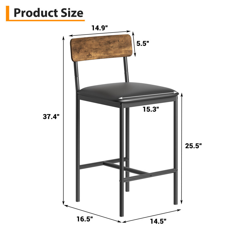 Counter Stool with Metal Frame, Black Seat/Brown Frame