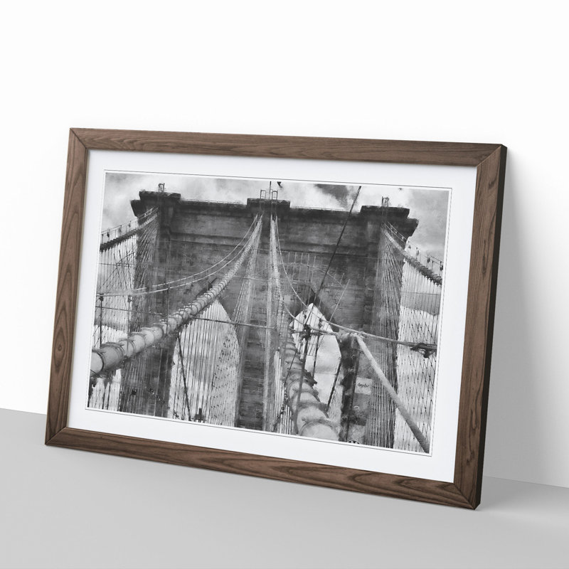 Brooklyn Bridge in New York Vol.1 - Picture Frame Painting, 27cm H x 36cm W x 2cm D, Walnut