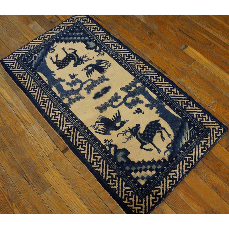 Antique Baotou Chinese Allover Beige, Blue 1920s Rug