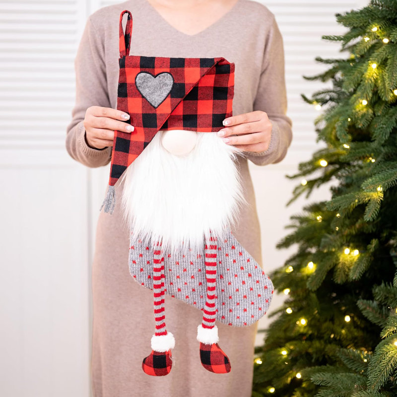  Ensemble de 2 bas de Noël à visage de gnome de 21 pouces, lot de 2 bas de cheminée personnalisés en peluche exquis pour les décorations de Noël et les cadeaux de Noël