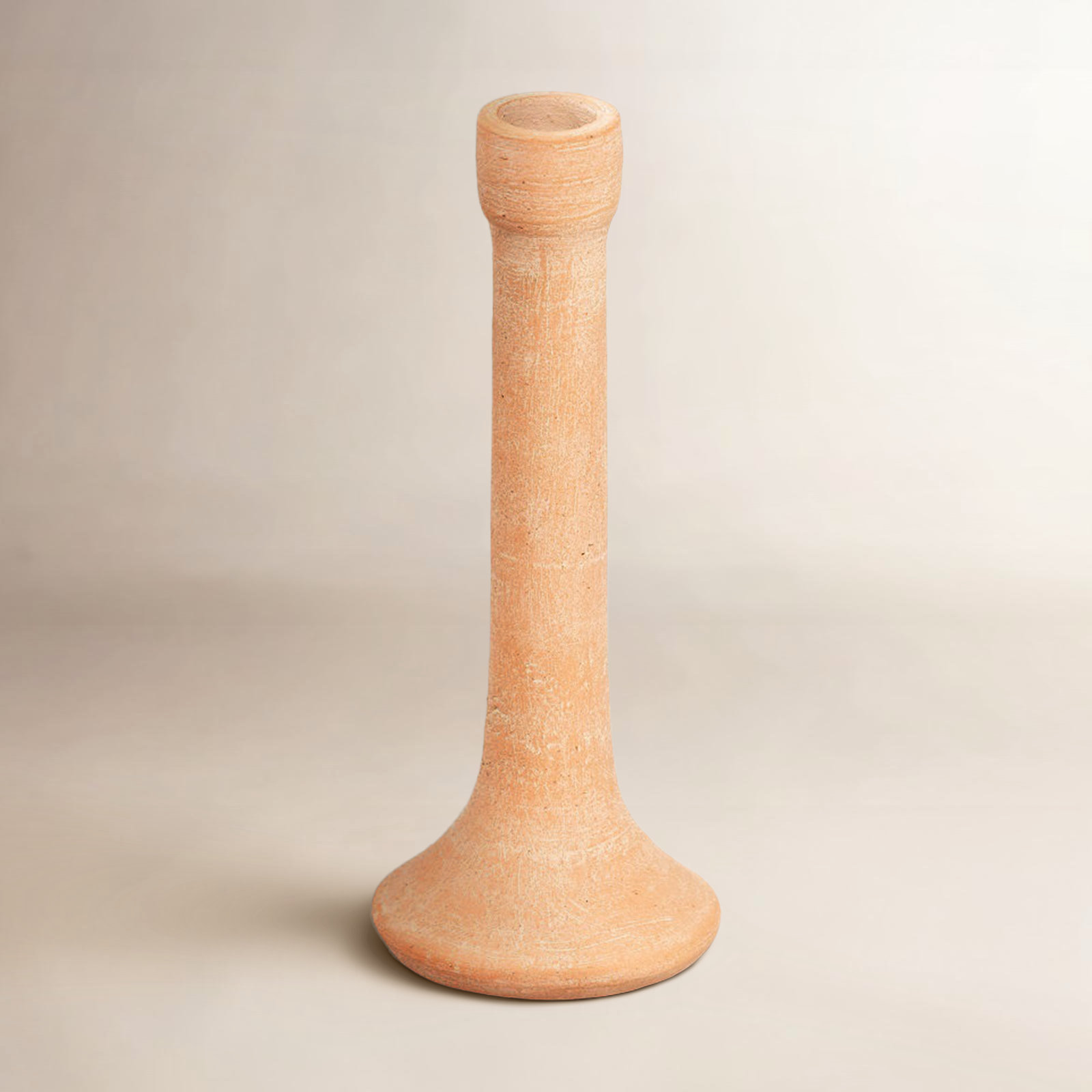 Clay Tabletop Candlestick, 7.5" H x 3.75" W x 3.75" D