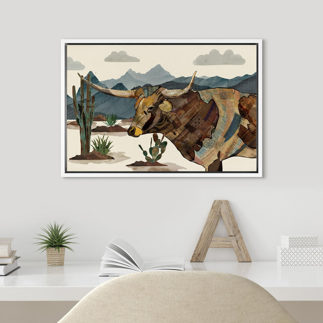 Western Decor Longhorn Cow Portrait Animals Wildlife Mountain Nature Artwork Modern Art Landscape Framed On Canvas Print IDEA4WALL Frame 