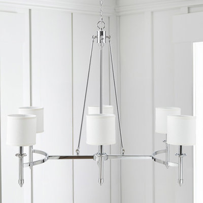 Lustre 6 lumières avec abat-jours cylindriques en tissu Voir ci-dessous