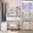 Full Body Mirror Cabinet + Round Mirror LED Vanity Table + Cushioned Stool, 17" Diameter LED Mirror, Touch Control, 3-Color, Brightness Adjustable, Large Desktop, Multi-Layer High Capacity Storage-1217524080