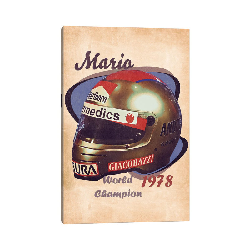Mario Andretti's Helmet Retro - Wrapped Canvas Painting, 20.32 cm H x 30.48 cm W