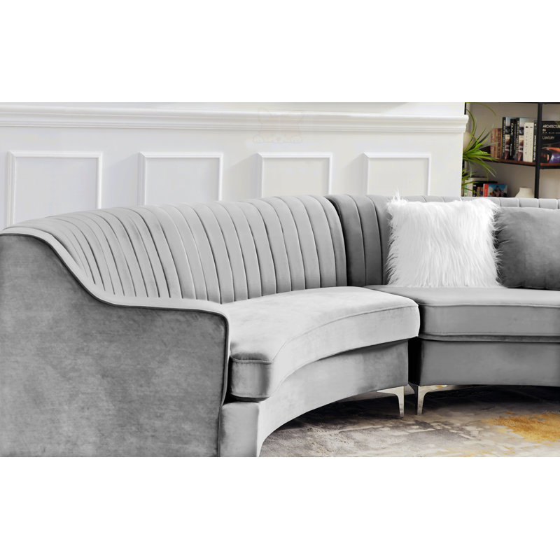 Velvet Curved Sofa, Dark Gray Velvet