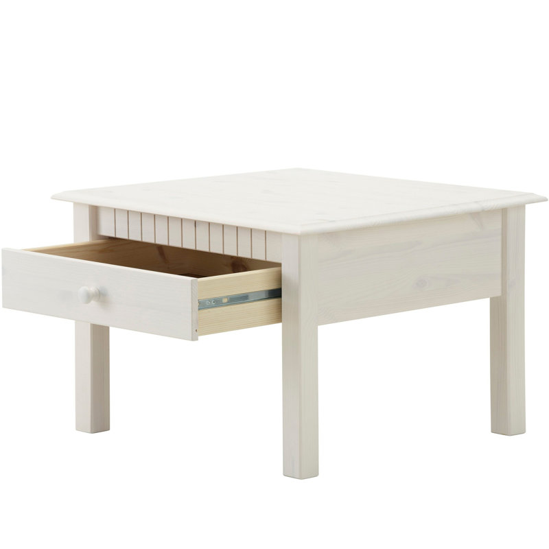 Yassine Solid Wood Four Leg Coffee Table with Storage, White