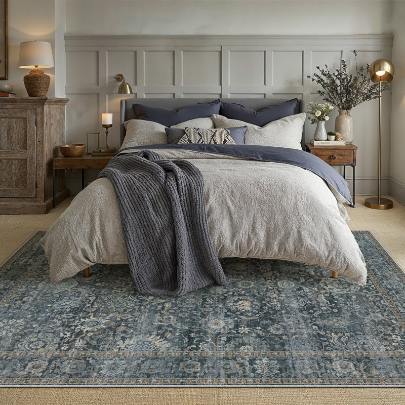Tapis beige / brun / bleu Aurelia, Blue, Rectangle 8'x 10'