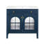 Meuble-lavabo de salle de bain 35,6 po Mid-Century avec verre à motif et bande lumineuse à capteur de mouvement, meuble-lavabo sur pied Farmhouse-1117671685