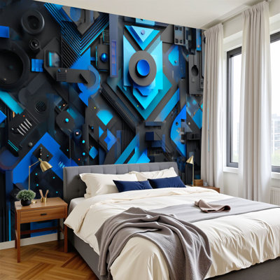 Papier peint adhésif auto-adhésif Peel and Stick, art mural géométrique ardoise bleu marine futuriste Bauhaus