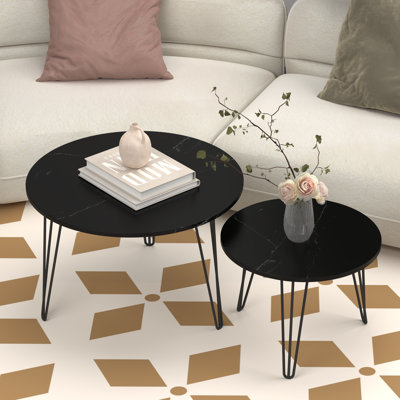 Nesting Coffee Table Set of 2, Round Stacking Side Tables with Metal Hairpin Legs, Modern Nesting Table for Living Room, Apartment, Small Space