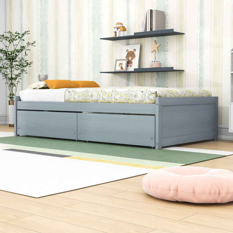 Twin Storage Platform Bed with Drawers, Gray