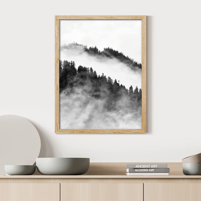«Misty Forest noir et blanc chaîne de montagnes» sur papier