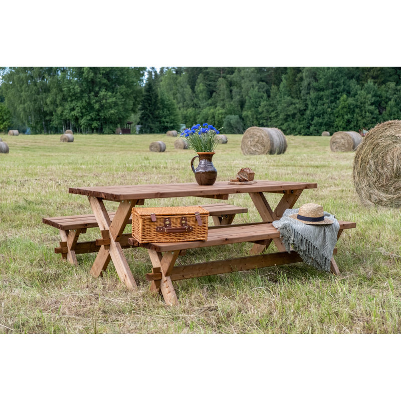 Romford 8 - Person Wood Patio Dining Set with Rectangular Table, Brown