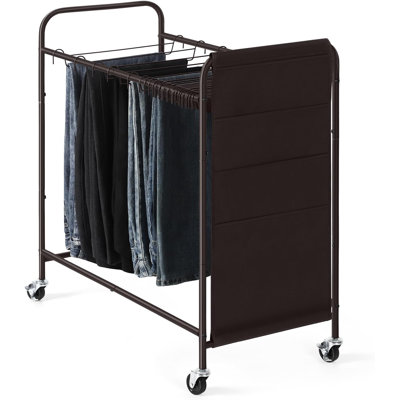 Rolling Pants Rack Organizer with 30 Hangers & Locking Wheels, Mobile Laundry Trolley with 4-Tier Storage Bag for Bedroom, Laundry Room & Closet