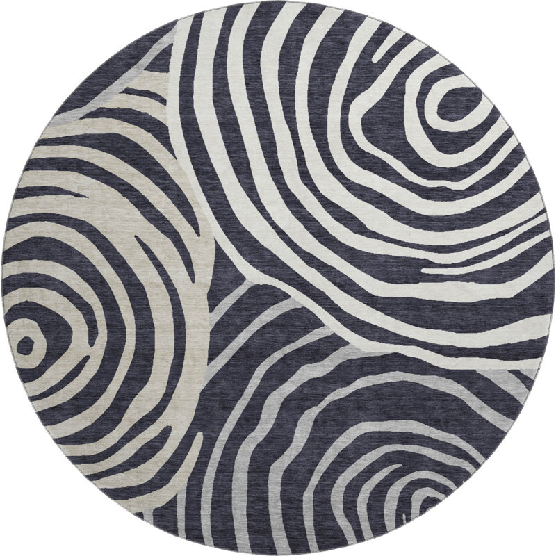 Premium Machine Washable Prisco Black Rug, Round 8'
