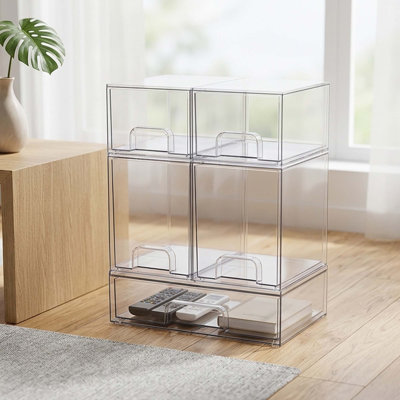Stackable Clear Plastic Storage Drawers Set Of 5 For Kitchen, Bathroom, Vanity, Cabinet, Pantry