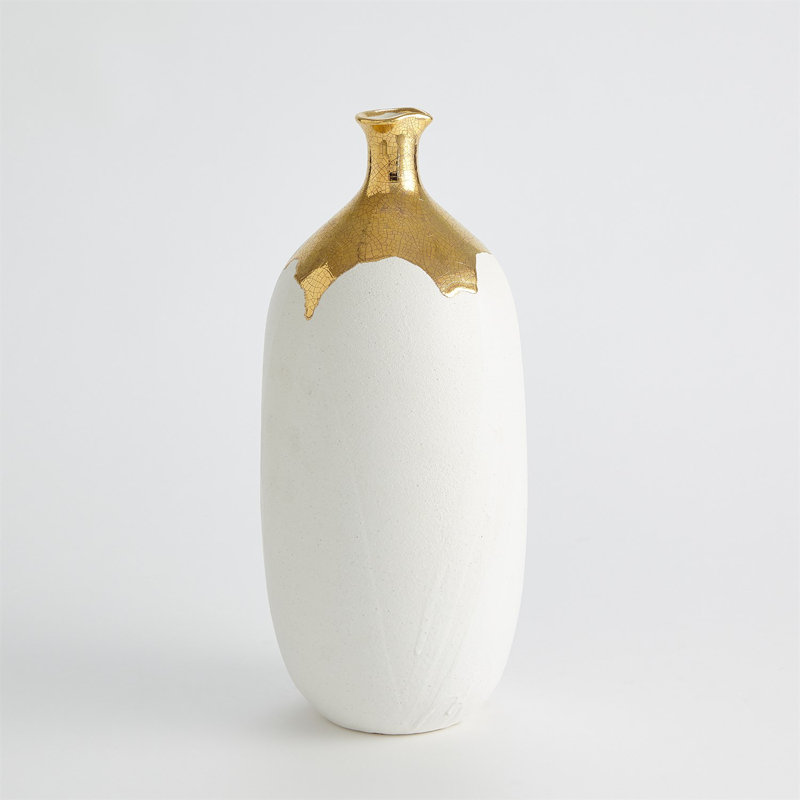 Vase en verre trempé doré craquelé / blanc