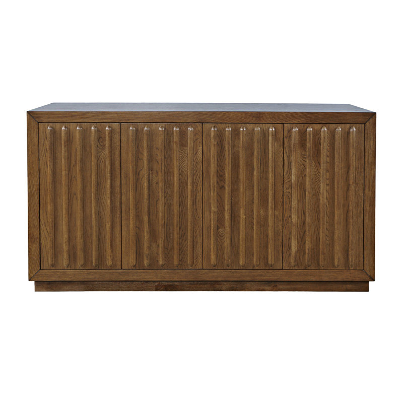Albemarie 60" Mid-Century Modern Fluted Four Door Sideboard Storage Cabinet, Chestnut