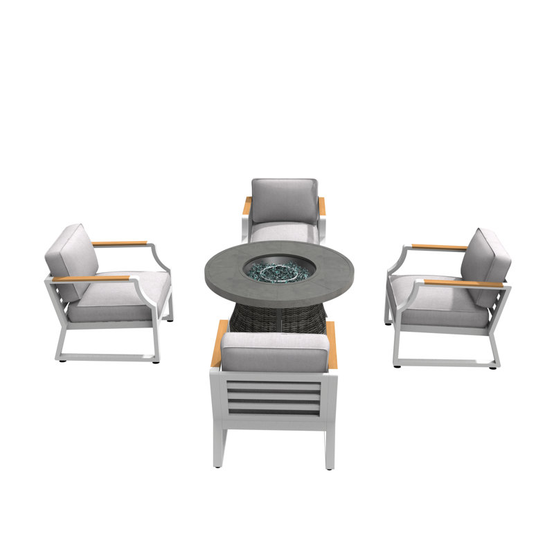 Kimla 4 - Person Patio Conversation Set with Cushions, Gray/Black