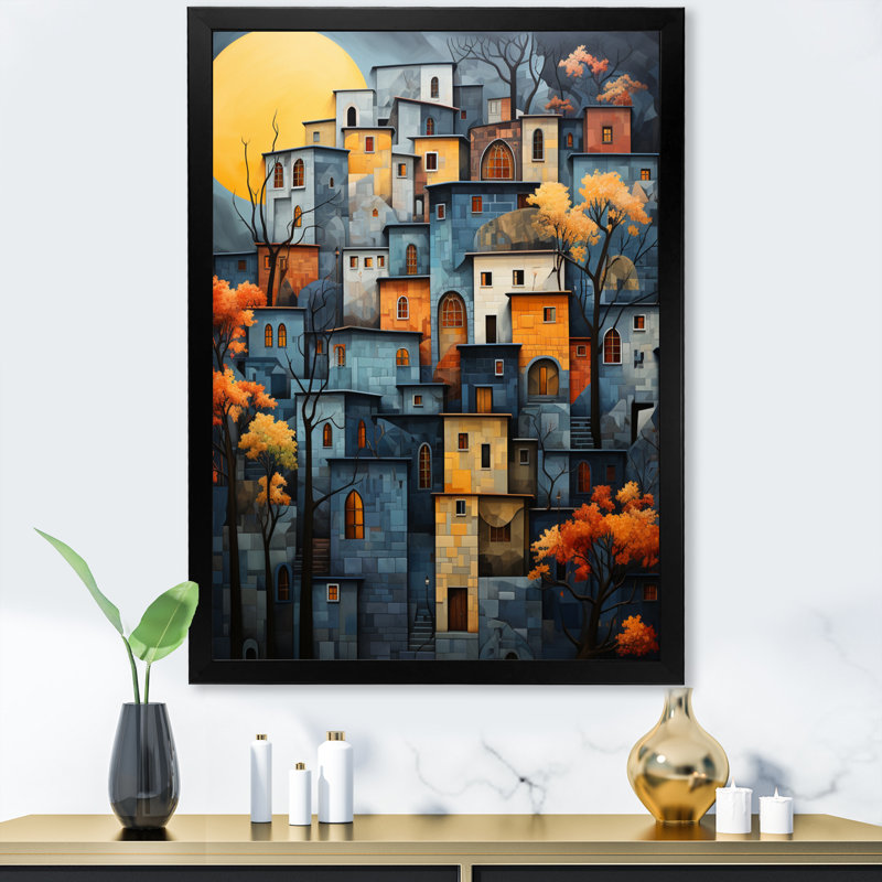 Lodean " Cityscape Exquisite Blue II ", Black Picture Framed, 32" H x 16" W x 1" D