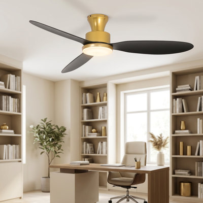 52" Low Profile Ceiling Fans with Lights and Remote, 3CCT Dimmable LED Light, Quiet 6-Speed Reversible DC Motor, Black Outdoor Indoor Flush Mount Fan
