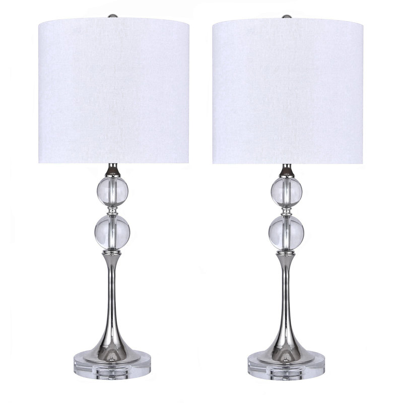 Ensemble de lampes de table en cristal 27 po Jennieve, Nickel poli, Blanc