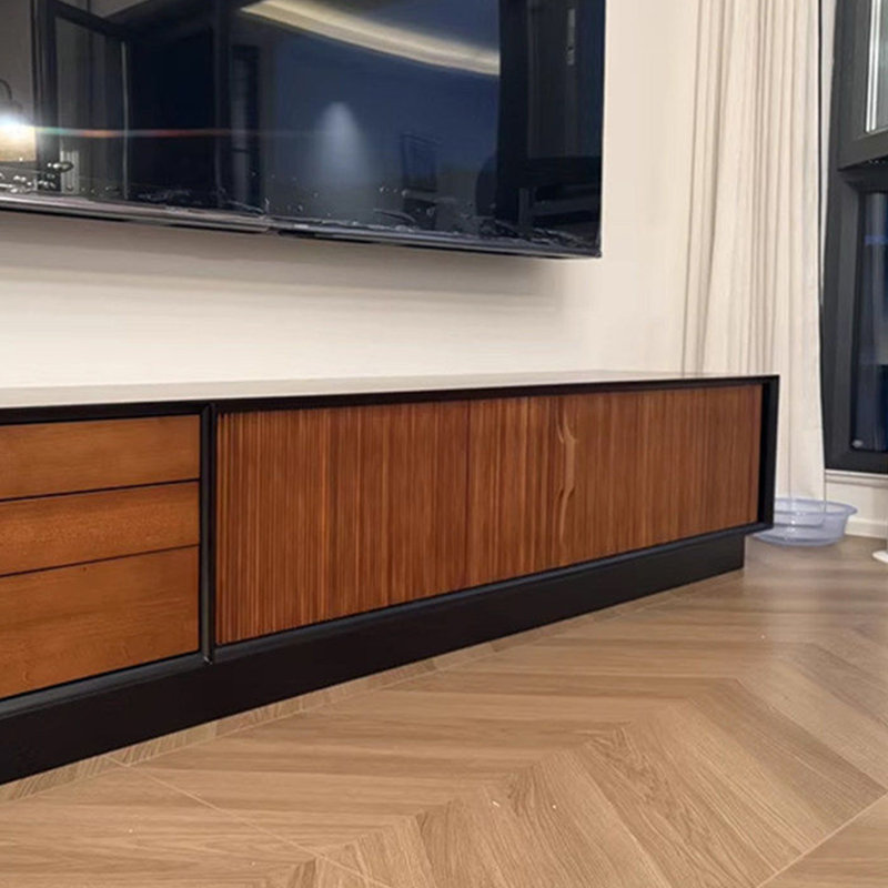 Meuble télé rétro en bois massif noir, 70.87