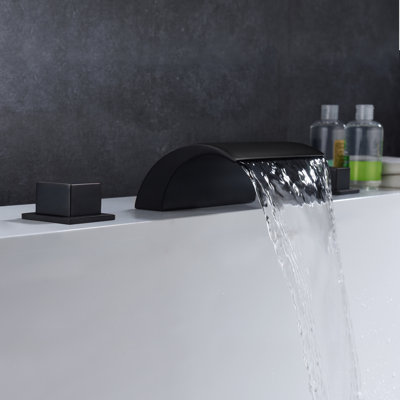 SUMERAIN Double Knob Handle Deck Mounted Waterfall Roman Tub Faucet, with High Flow and Brass Rough-in Valve