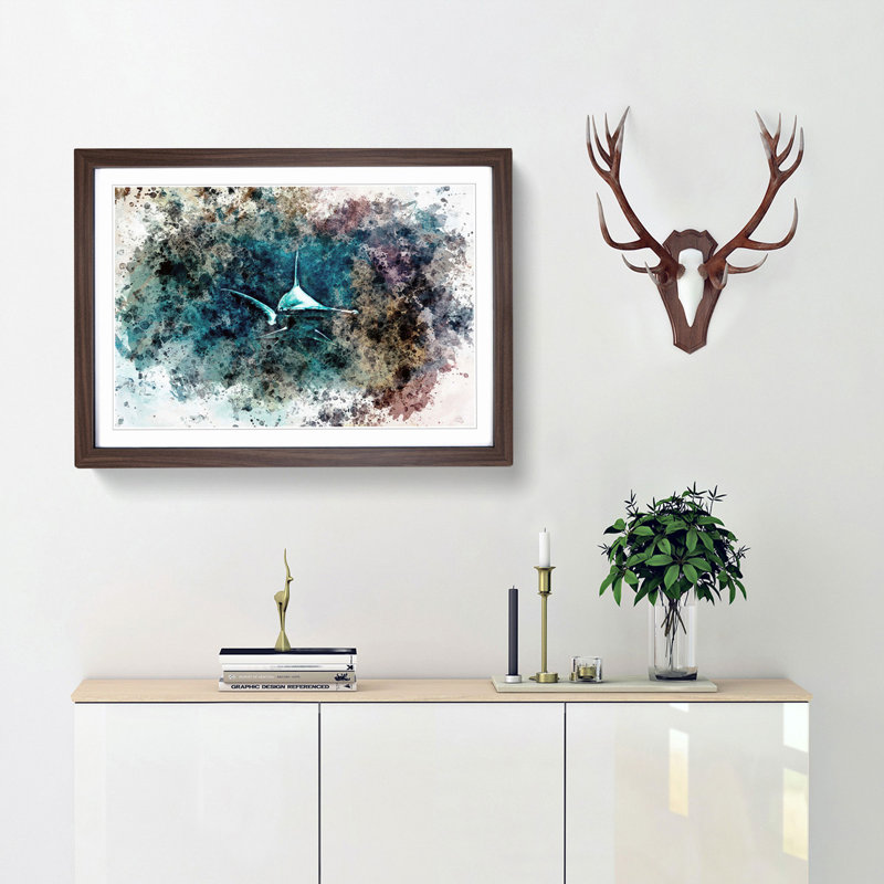Hammerhead Shark in Abstract - Picture Frame Painting Print, Walnut Framed, 36cm H x 48cm W x 2cm D