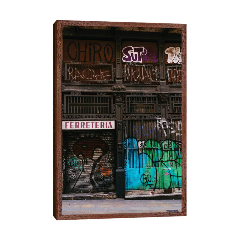 Barcelona Graffiti II by Bethany Young - Print on Canvas, Classic Brown Wood Framed, 66.04cm H x 45.72cm W x 3.81cm D