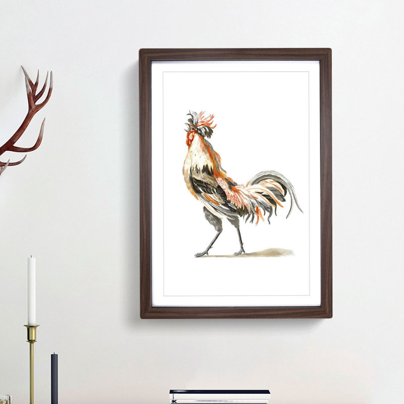 Proud Cockerel by Johan Teyler - Picture Frame Painting Print, 65cm H x 48cm W x 2cm D, Walnut Framed