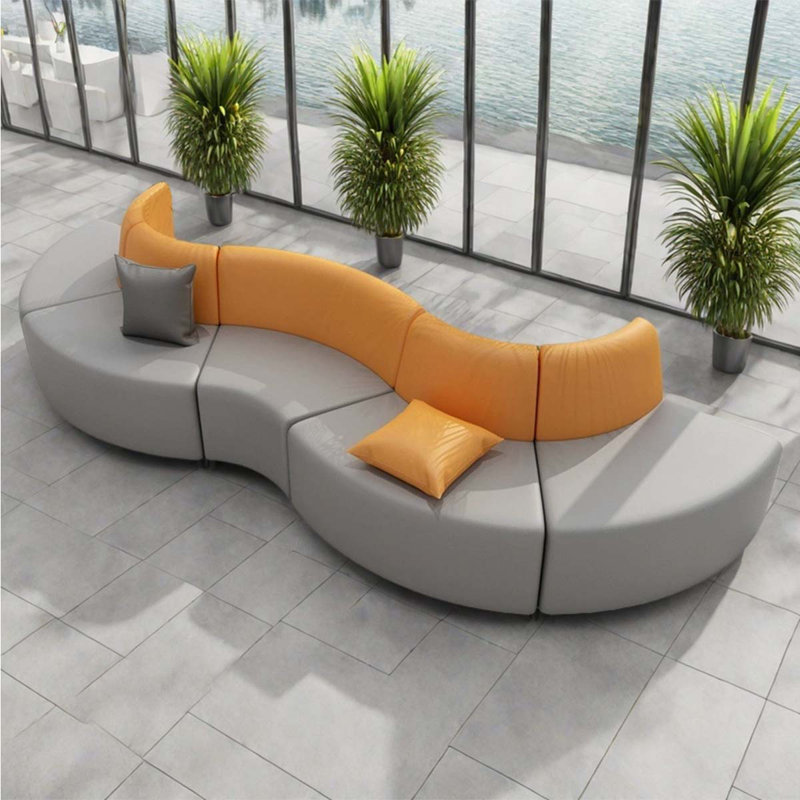 Curved module sofa gray spliced orange
