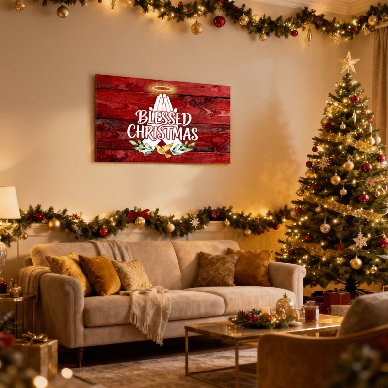 «Christmas Blessed Christmas Hands», ensemble de 3 impressions sur toile, feuilles d'ange et colombe, H 20 po x l 30 po
