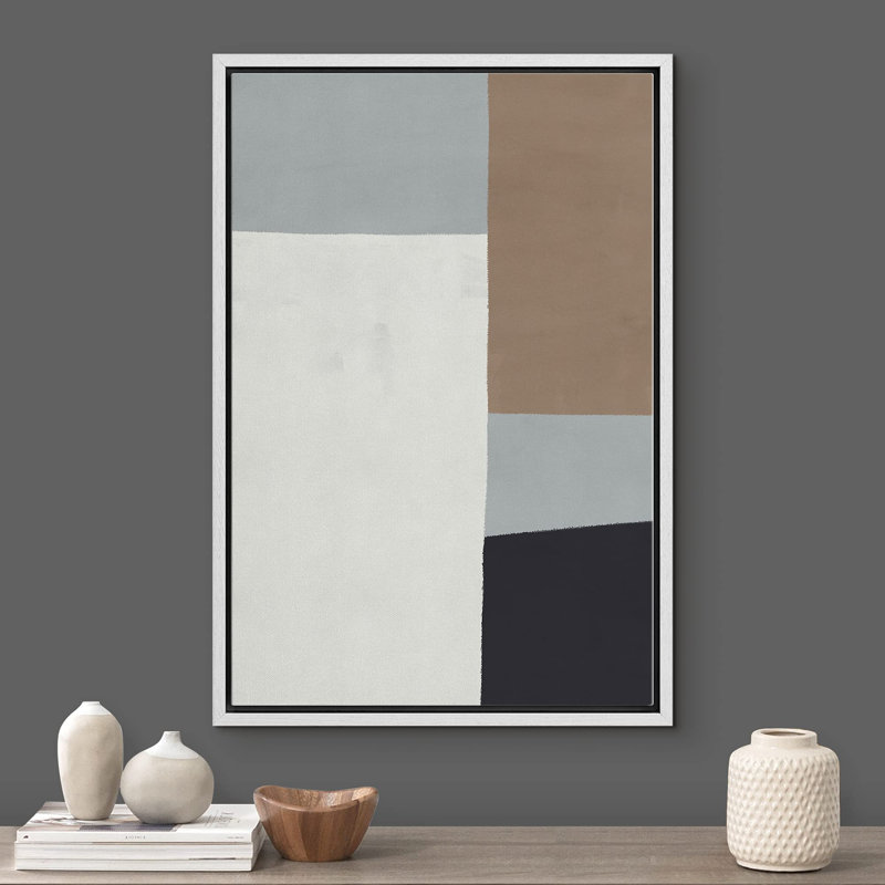 Brun, gris et noir, taches de couleur, motifs géométriques, minimalisme, style Mid-Century, Blanc, H 36 po x l 24 po