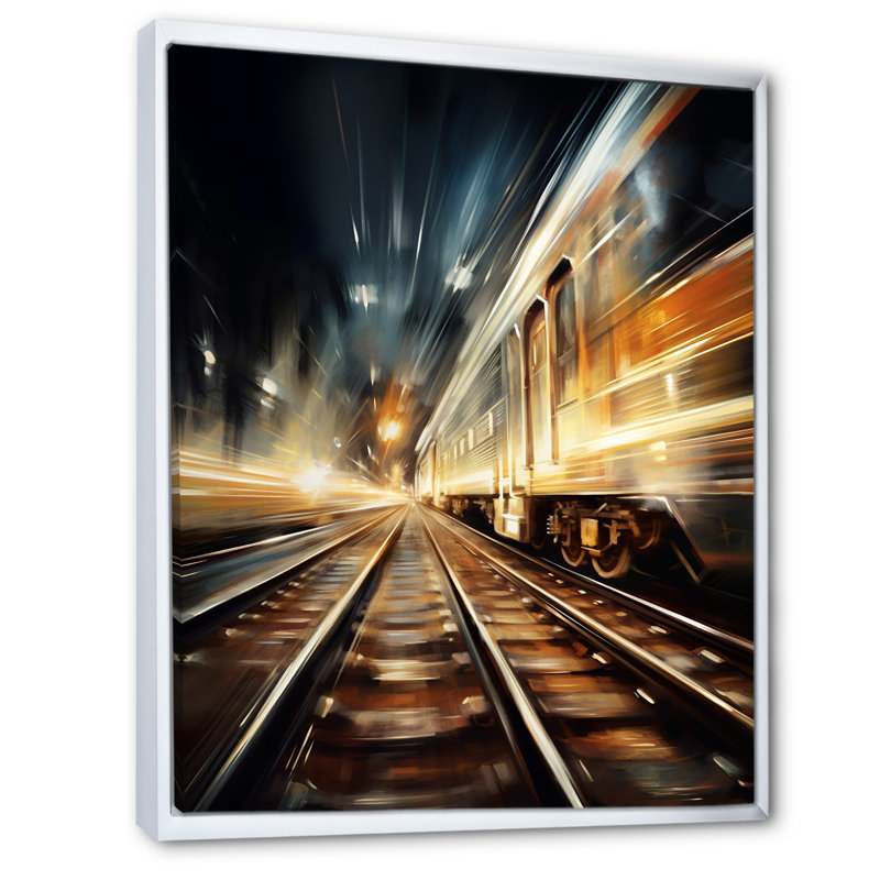 «Train Luminous Trail Lights II», reproduction sur toile, H 40 po x l 30 po x P 1,5 po, Cadre flottant blanc