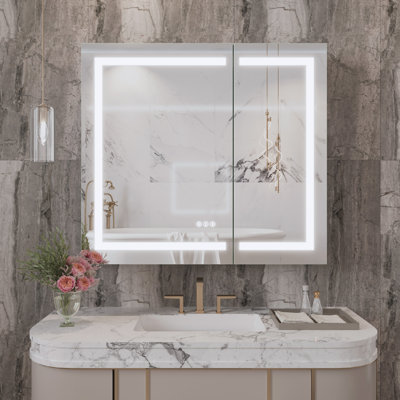 Hartli Recessed or Surface Mount LED Medicine Cabinet Mirror with Dimmable Light & Socket