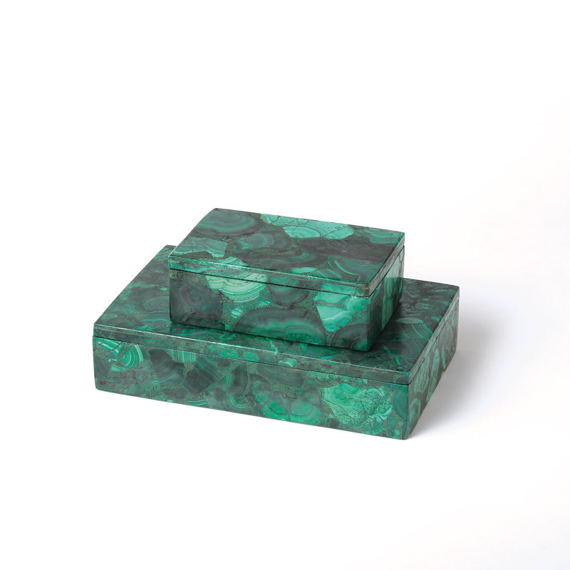 Malachite Stone Box-Sm, 2.5" H x 11" W x 7" D