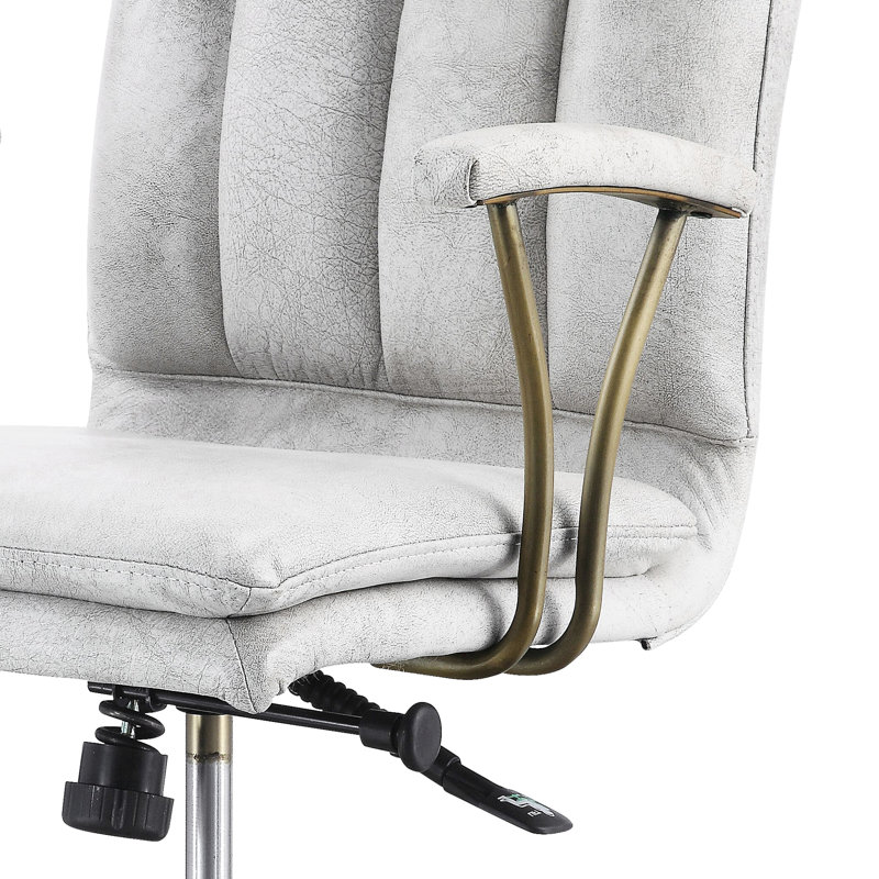 Stylish Swivel Office Chair In Vintage White With Foam Padding For Optimal Comfort Metal Frame And Adjustable Seat Height