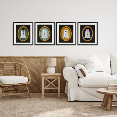 Halloween Ghosts & Pets 4pc Framed Print Under Glass Set, design by Jennifer Stith