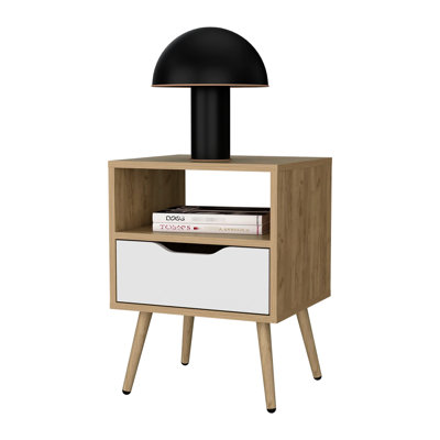Table de chevet de chambre à coucher avec tiroir coulissant et espace ouvert pour les livres, poids de 26 lb, tablette en chêne naturel blanc, 25 lb, idéal