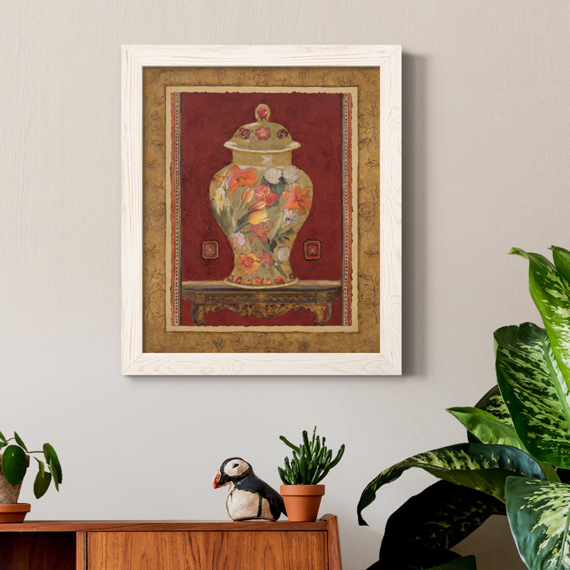 Romantic Urn II - peinture sur toile encadrée, H 20 po x l 17 po x P 1,5 po, Cadre blanc