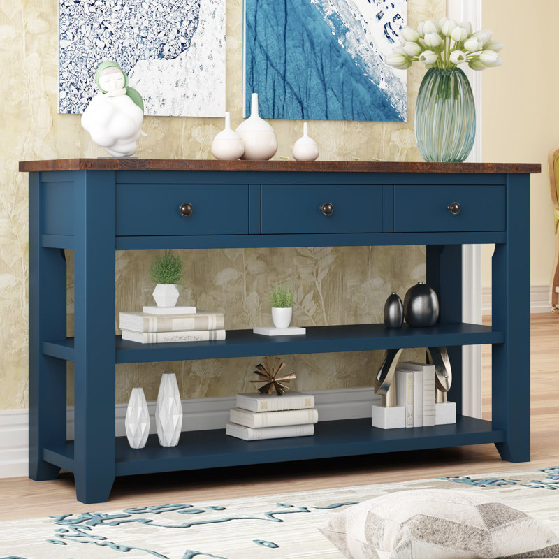 Emer 48.82'' Console Table, Navy Blue, Dark Brown