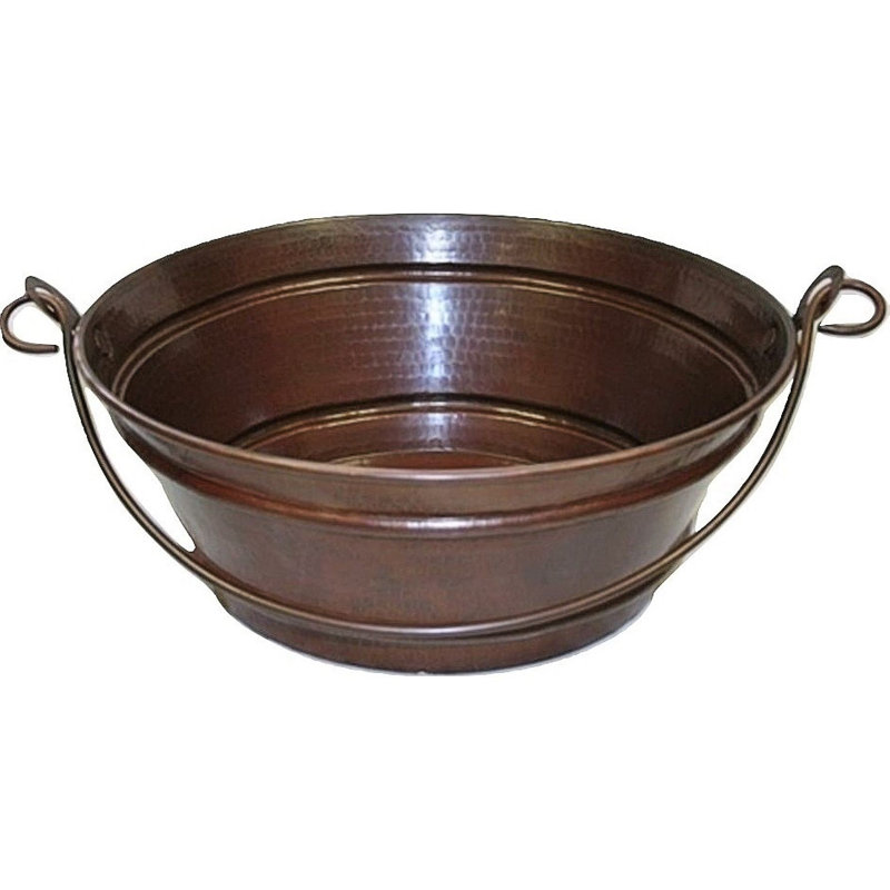 15" Copper Vessel Bucket Bathroom Sink with Decorative Handle, Aged Copper